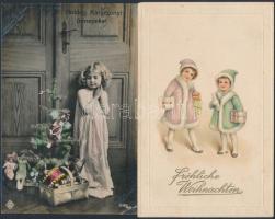 16 db régi karácsonyi üdvözlőlap, közte néhány litho / 16 old greeting cards, Christmas, including some litho