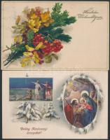 16 db régi karácsonyi üdvözlőlap, közte néhány litho / 16 old greeting cards, Christmas, including s...