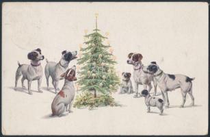 16 db régi karácsonyi üdvözlőlap, közte néhány litho és dombornyomott / 16 old greeting cards, Chris...