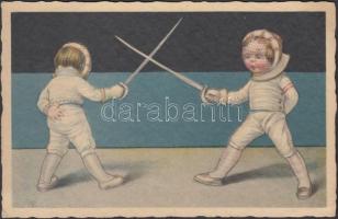 Italian art postcard, fencing boys s: Colombo
