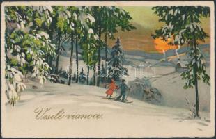 14 db régi, csehszlovák karácsonyi üdvözlőlap, benne néhány litho / 14 Czechoslovak Christmas greeti...
