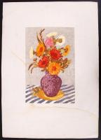 Jánosi Sándor (1927-):Virágcsendélet. Színezett litográfia , papír, jelzés nélkül, foltos, 32×21 cm