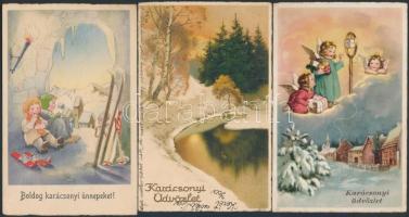 17 db régi, karácsonyi üdvözlőlap, benne néhány litho / 17 Christmas greeting cards, some litho cards