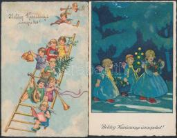 13 db régi, karácsonyi üdvözlőlap, benne néhány litho / 13 Christmas greeting cards, some litho cards