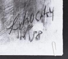 Lehoczky András (1927-): Ülő női akt. Szén, papír, kisebb szakadások, jelzett, 65×47 cm