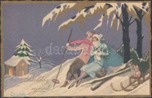 New Year, Italian art postcard 'Ballerini & Fratini' s: Chiostri