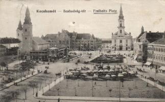 Kecskemét, Szabadság tér, piac, templom (fa)