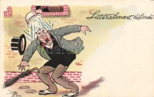 'Litteralement deborde' French humourous postcard