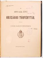 1870-dik évi országos törvénytár Bp., 1870 Igazságügy Minisztérium. Félvászon kötésben