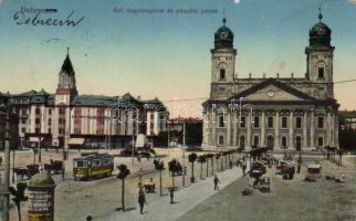 Debrecen, Református nagytemplom és püspöki palota, piac, villamos (EK)