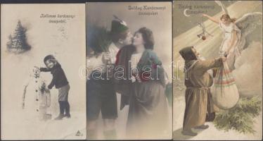 17 db régi, karácsonyi üdvözlőlap, benne néhány litho / 17 Christmas greeting cards, some litho cards