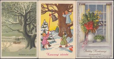 13 db modern, karácsonyi üdvözlőlap a '40-'50-es évekből / 13 modern, Christmas greeting cards