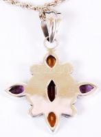 Ezüst függő gránát, citrin, ametiszt befoglalt díszítéssel ezüst láncon, jelzett /
Silver pendant, 1...