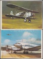 12 db modern, használatlan, repülőgépeket ábrázoló motívumlap, a Malév sorozata, pinx. Bánfalvy Ákos / 12 modern, unused plane motive cards, the series of Malév, pinx. Ákos Bánfalvy