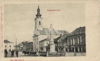 Máramarossziget, Erzsébet tér, szobor, Csapodi Sándor üzlete / square, statue, shops (EK)