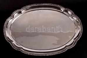 Cca 1920 ezüst (Ag.) díszített peremű tálca, jelzett (Dianás), mesterjellel, jó állapotban, nettó: 665g, 38×26 cm / Antique silver tray, good condition