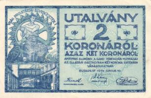 Budapest 1919. "Ganz Törzsgyár" 1K + 2K + 5K + 10K (tűlyukak) utalványa piros sorszámmal T...