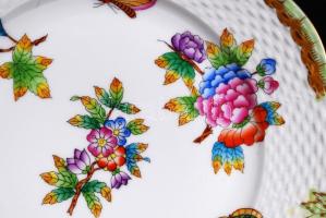 Herendi Viktória mintás süteményes tányér, kézzel festett, jelzett, hibátlan, összesen:6 db, d:20,5 ...