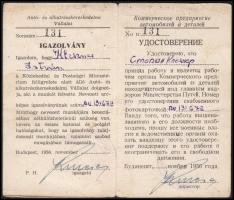 1956 A forradalom leverése után kiállított szabad mozgást biztosító magyar-orosz kétnyelvű igazolvány /  1956 Russian-Hungarian ID for free movement