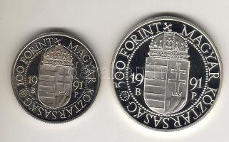 1991. 100Ft Ag + 500Ft Ag "II. János Pál látogatása"  T:PP tanúsítvánnyal