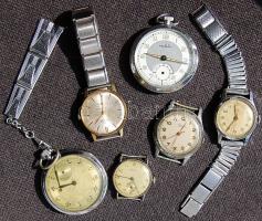 Hagyaték tétel, órák 50-es 60-as évekből, 2 db zsebóra-Ruhla, Chronos + 4 db karóra-Ruhla, Tiptop (Svájc), Tamino (Svájc), Cornavin (Svájc, működőképes!)