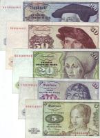 NSZK 1986. 5DM, 1970. 10DM, 1980. 20DM, 1980. 50DM, 1790. 100DM T:II