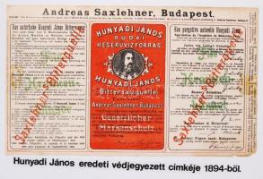 cca 1930-1970 A Hunyadi keserűvíz története. Korabeli italcímkék, reklámok, fotó reprodukciók 12 db ...