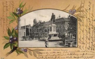 Sopron, Széchenyi-szobor; Blum N. kiadása, floral litho