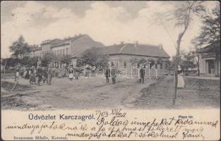 Karcag, Piactér, gyógyszertár, takarékpénztár; kiadja Bergmann Mihály (EK)