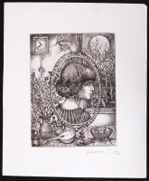 Kolozsvári G. Miklós (1950-): Lány a tükörben.  Rézkarc, papír, jelzett, 19×14 cm