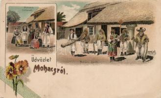 Mohács, busók, sokácok, litho (EK)