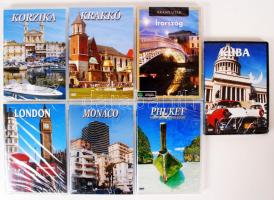7 db bontatlan műsoros DVD-film, úti filmek (Korzika, Krakkó, London, Monaco, Phuket, Kuba, Írország).