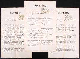 1862 Győr, Szerződések Győr város részéről földterület bérbeadásáról illetékbélyegekkel (3 db).