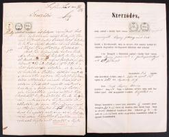 1862 Győr, Szerződések Győr város részéről földterület bérbeadásáról illetékbélyegekkel, egyiken szárazpecséttel.