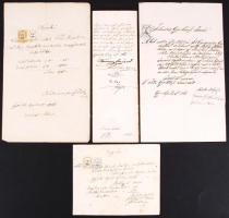 1861-1863 Győr, Vegyes okmányok, számla, tervrajz, kérelem elbocsátó levélért és erkölcsi bizonyítványért, 4 db.
