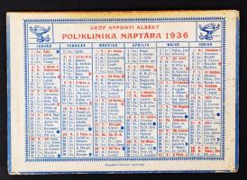 1936 gróf Apponyi Albert poliklinika kétoldalas, asztali karton naptára. / 1936 Polyclinics table calendar 16x11 cm