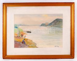 Szemenyey Ferenc (1894-1990): Visegrád. Akvarell, papír, jelzett, üvegezett keretben, 34×46 cm