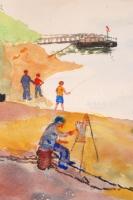 Szemenyey Ferenc (1894-1990): Visegrád. Akvarell, papír, jelzett, üvegezett keretben, 34×46 cm