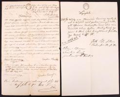 1851 Győr, Nyugták pénzkifizetésről, kötelezvény tartozás kifizetéséről rajta viaszpecséttel, guldenes, krajcáros szignettás papíron.