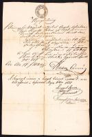 1851 Győr, Nyugták pénzkifizetésről, kötelezvény tartozás kifizetéséről rajta viaszpecséttel, gulden...