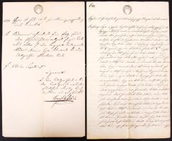 1851 Győr, Győri szakaszbeli járásbíróság jegyzőkönyvének kivonata 1 guldenes szignettás papíron, 2 db.