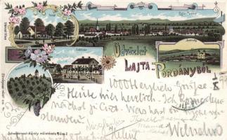 1899 Lajtapordány, Loretto, Török torony / spa, hotel, tower, floral litho (small tear)