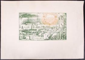 Túry Mária (1930-1992): Balaton. Színezett rézkarc, papír, jelzett, 19×33 cm