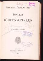 Magyar Törvénytár. Corpus Juris Hungarici. 1896. évi törvényczikkek. Jegyzetekkel ellátta Dr. Márkus Dezső kir. törvényszéki bíró. Bp., 1897, Franklin. Kiadói egészvászon kötés, kissé kopottas állapotban.
