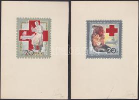 Légrády Sándor: Vöröskereszt 5 db különböző eredeti adománybélyeg terv az 1960-as évekből, 14 x 20,3 cm méretű kartonokon / Hungarian Red Cross charity stamps 5 different coloured essays by stamp designer Légrády from the 1960-es