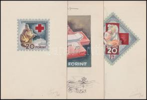 Légrády Sándor: Vöröskereszt 5 db különböző eredeti adománybélyeg terv az 1960-as évekből, 14 x 20,3...