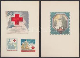 Légrády Sándor: Vöröskereszt 2 db eredeti adománybélyeg terv vázlat 1960-as évekből, 14 x 20,3 cm mé...