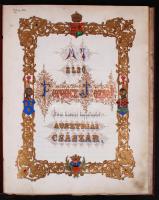 VÉDETT! 1885 Címeres nemesi kiváltságlevél Mold Mihály V. huszárezredbeli főhadnagynak a "mezőberényi" előnév használatának engedélyezésével 8 oldalon, Ferenc József császár és király, báró Orczy Béla Őfelsége személye körüli miniszter és Wolf János, a kir. minisztérium segédhivatali igazgatója saját kezű aláírásával, függőpecsét nélkül /  PROTECTED! 1885 Armalis with autograph signature of Emperor Franz Joseph 8 pages