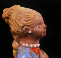 Kovács Margit (1902-1977): Kislány virággal. Festett kerámia, jelzett, copfján apró lepattanás / Gir...