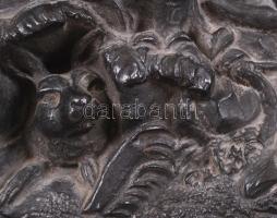 1889 A párizsi világkiállításra készült öntöttvas asztali dísz fa keretben / 1889 Paris Expo cast ir...